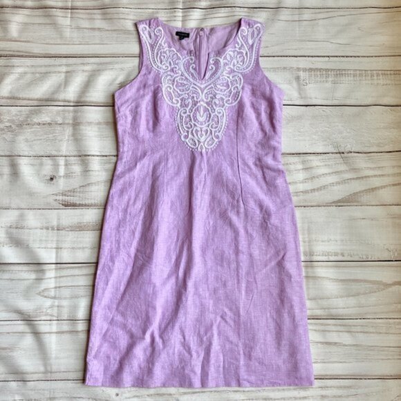 🟡SOLD🟡Talbots Embroidered Linen Shift Dress Size 4 NWT - Picture 2 of 10